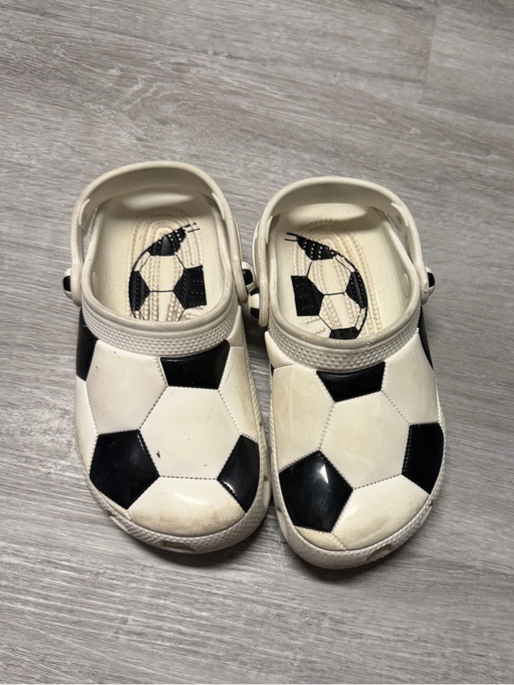 Kids Soccer-Print Foam Clog - White/Black